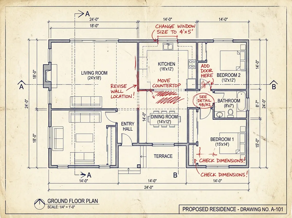 Scanned 2D PDF Architectural Blueprint Draft